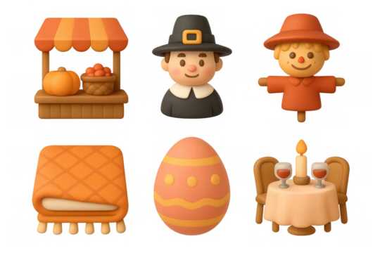 Charming thanksgiving cartoon icon set for seasonal design and decoration