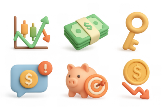 Financial icon set featuring money, growth, and savings concepts for digital design projects