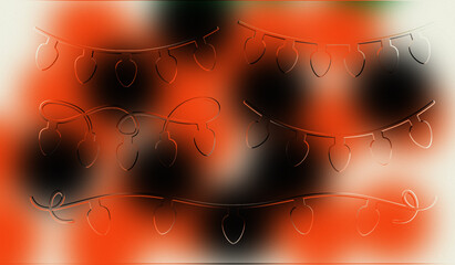 Warm Orange and Black Abstract Blurred Background with Embossed Holiday Light Strings, Energetic Design for Fall, Halloween, Thanksgiving, and Festive Party Invitations