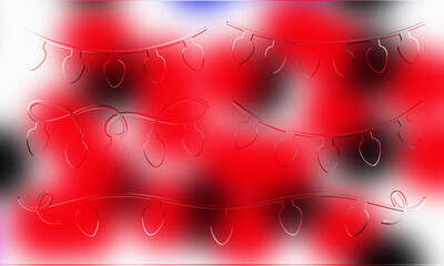 Bold and Dynamic Red, Black, and White Abstract Blurred Background with Embossed Holiday Light Strings, Perfect for Christmas, Valentine's Day, Sales Events, and Festive Design