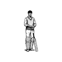 Cricket player standing - Vintage Engraving Style.