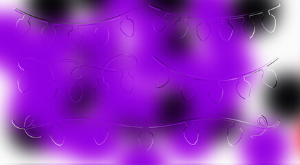 Vibrant Neon Purple and Black Abstract Blurred Background with Embossed Silver Holiday Light Strings, Modern Festive Design for Parties, Music Events, and New Year