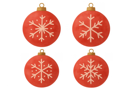 Red christmas baubles displaying snowflakes for holiday decoration - Powered by Adobe