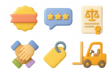 Whimsical cartoon icon set with awards, communication, and logistics for creative design projects