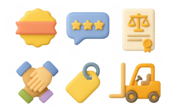 Whimsical cartoon icon set with awards, communication, and logistics for creative design projects