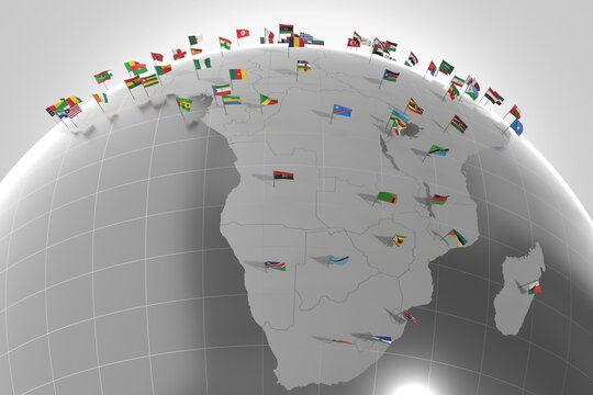 Africa - countries' borders and flags - 3D illustration