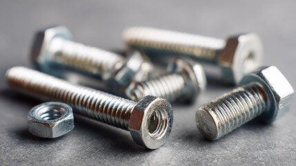 Close-up of metallic bolts and nuts showcasing precision engineering and craftsmanship.