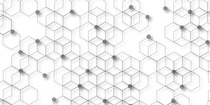Hexagon concept design abstract technology background. with 3D Futuristic honeycomb mosaic white background .Science network pattern, connecting lines and dots Medical background, Vector illustration