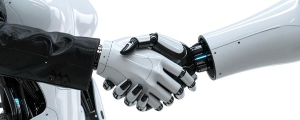 AI Android Shaking Hands with Invisible Partner, Business Negotiation Symbolism, Transparent Background