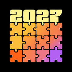 2022 puzzle pieces forming a grid pattern year number