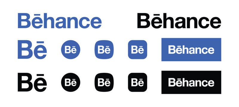behance logo icon collection social media branding blue black round square set