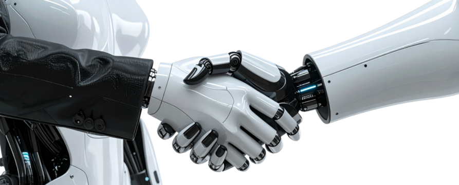 AI Android Shaking Hands with Invisible Partner, Business Negotiation Symbolism, Transparent Background