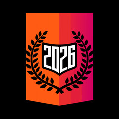 2026 shield with laurel wreath and gradient banner