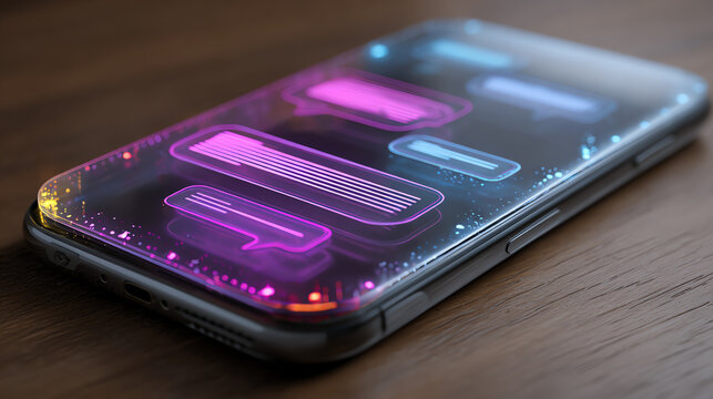 A close-up view of a smartphone with colorful app icons glowing on its screen, showcasing modern technology.