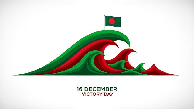 Bangladesh Victory Day: National Flag Atop Stylized Red and Green Waves of Triumph