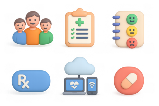 Colorful health icon set for digital health solutions and medical communication design
