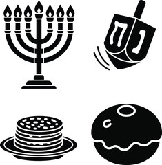 Hanukkah symbols menorah dreidel sufganiyah latkes icons