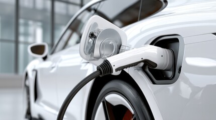 Electric vehicle charging action urban environment technology content futuristic view sustainable concept