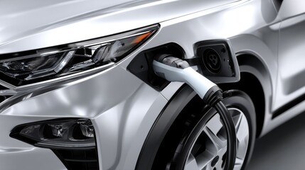 Electric vehicle charging station urban area automotive photography modern environment close-up view sustainability concept