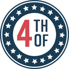 This badge-style logo celebrates the 4th of July with a striking design featuring "4TH" and "of" in bold typography. Encircled by a ring of stars, it emphasizes American patriotism and festivity. The 