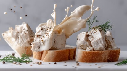 Delicious creamy spread on bread gourmet kitchen food photography stylish design top-down view culinary art