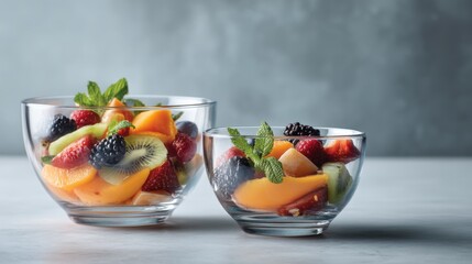 Vibrant fruit salad kitchen counter food photography bright lighting close-up freshness and flavor