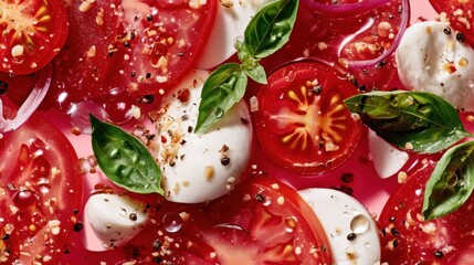 Fresh tomato and mozzarella salad kitchen table food photography bright aesthetic culinary concept