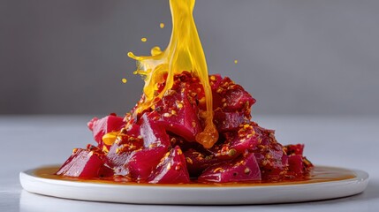 Colorful spicy dish preparation culinary kitchen food photography vibrant environment close-up view creative cooking concept