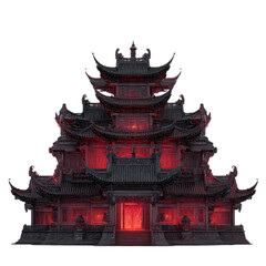 Fototapeta premium Majestic Architectural Wonder: An awe-inspiring edifice of classic design, showcasing intricate details in its layered structure, with a palette of deep blacks and radiant reds.