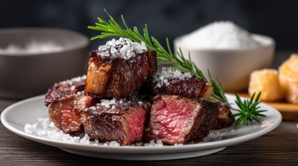 Savory grilled steak gourmet kitchen food photography elegant setting close-up view culinary artistry