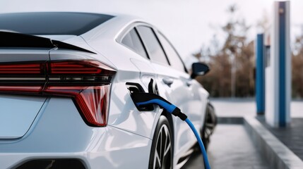 Electric vehicle charging station urban area automotive technology modern environment side view sustainable transport