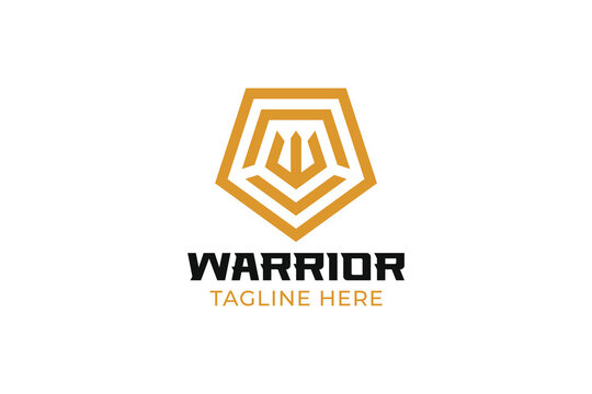 Letter W Logo and Pentagonal Shape Shield Bold Linear Warrior Initial Brand Identity