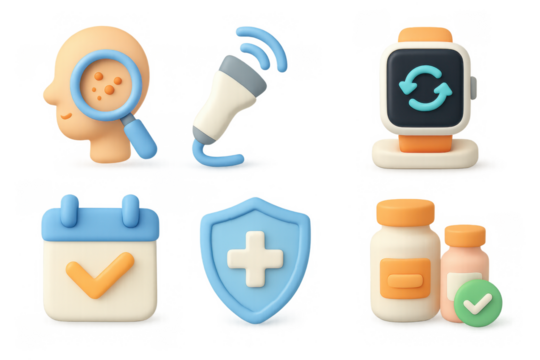 Modern healthcare icon set featuring medical tools, wearable devices, and health protection elements for graphic design