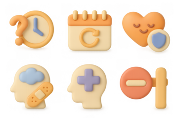Emotional safety icons featuring time management calendar cloud and heart elements