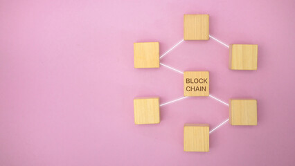 Wooden Blocks Network Structure on Pink Background