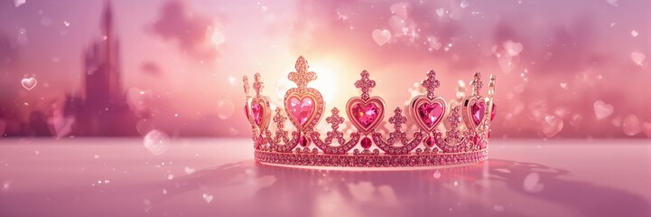 Naklejka premium Girls pink princess crown adorned with love jewels, suitable for costume accessories or dress-up activities