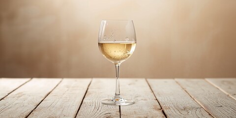 Fototapeta premium A glass of white wine on a vintage wooden table, ideal for wine tasting sessions