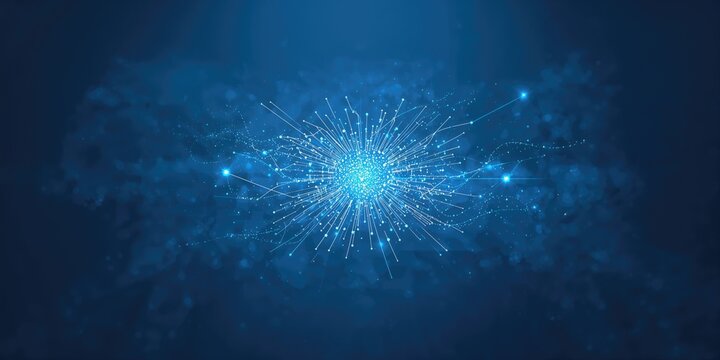 AI network visualization on a blue background focusing on data processing and digital connections, technological awareness day