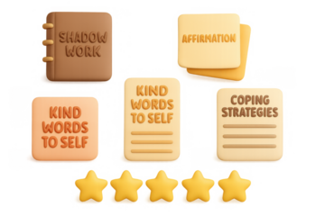 Personal growth tools: shadow work, affirmation, kind words to self, and coping strategies vector illustration