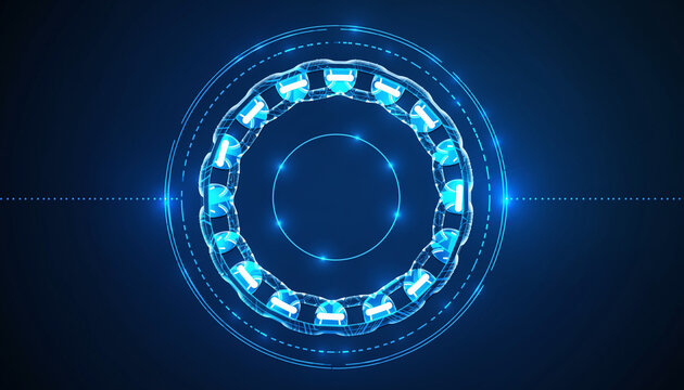 Neon Technology Circle: An abstract representation of futuristic technology, a mesmerizing neon circle glows with intricate detail against a dark, celestial backdrop.