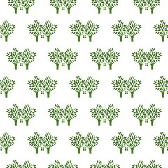 Tree making house shape seamless pattern isolated on white background