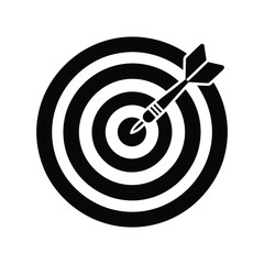 Target bullseye with dart hitting the center vector icon, Dart on target board icon illustration