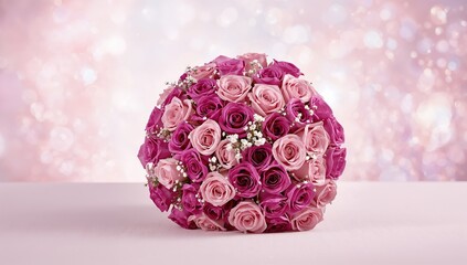 Large pink purple rose bouquet with wax flowers used as a romantic floral arrangement for Valentines Day