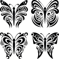 Tribal Butterfly Vector Set, Decorative Black Butterfly Tattoo Design