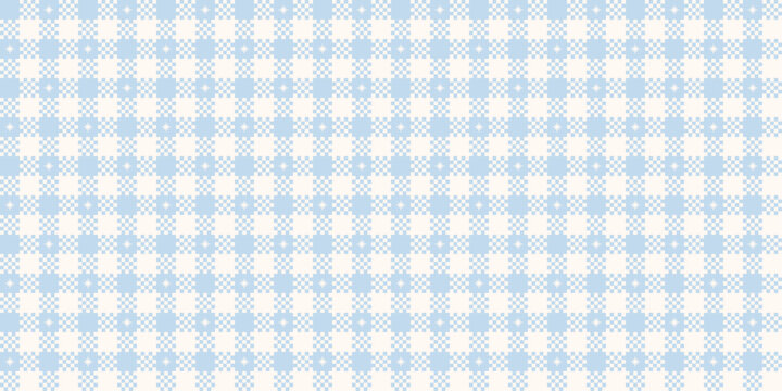Gingham seamless pattern. Soft blue tartan plaid wallpaper. Retro tablecloth texture. Simple small checkered plaid tattersall pattern. Print for wrapping paper, fabric and textile. Vector illustration