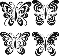 Tribal Butterfly Vector Set, Decorative Black Butterfly Tattoo Design