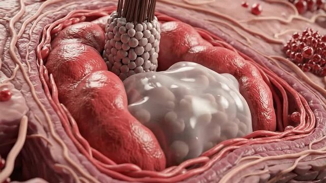 Realistic Visualizations of Skin Tissue Cross Section with Hair Follicle and Sebaceous Gland Medical Details on Human Skin for Healthcare Education 3D