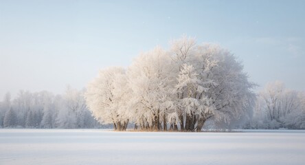 Deciduous trees blanketed with snow during winter, emphasizing seasonal change