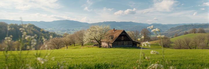 Fototapeta premium Summer landscape in the countryside, emphasizing seasonal change and rural scenery