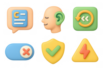 Vibrant cartoon icon set featuring communication, safety, and alert symbols for creative design